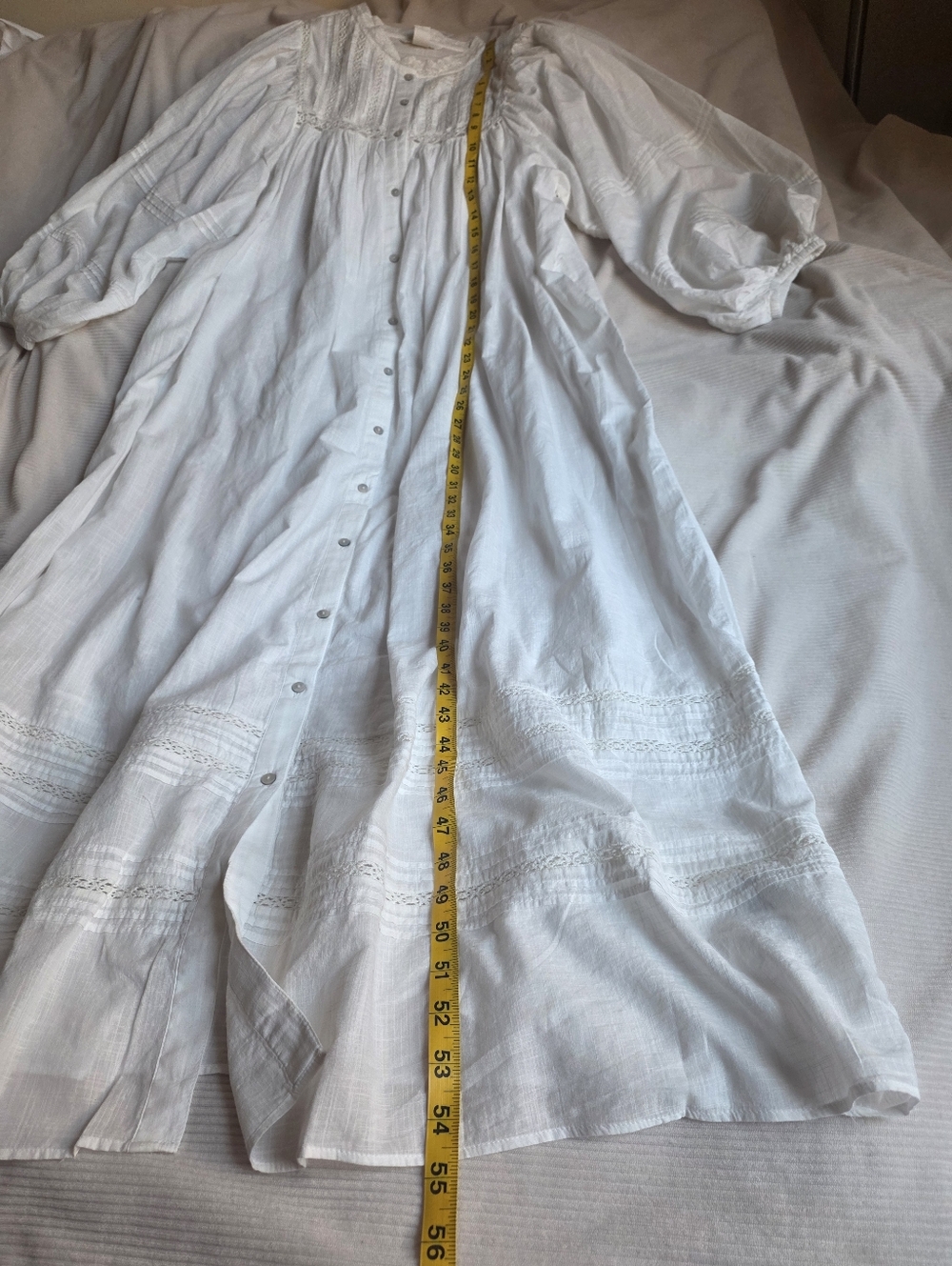 H&M Oversized Tie-Belt Tunic Dress Maxi White Unlined & See-through Bnwt - Picture 9 of 12